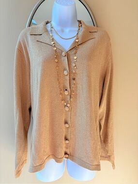 Vintage Epogee Gold Knit Cardigan XL w/ High End Gold Layering Necklaces